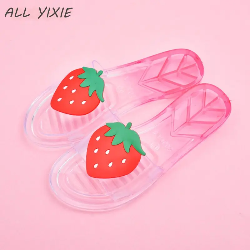 Все YIXIE/; модные женские шлепанцы; Летние прозрачные милые Повседневные тапочки с фруктами; пляжные шлепанцы без застежки; сандалии-шлепанцы - Цвет: Pink