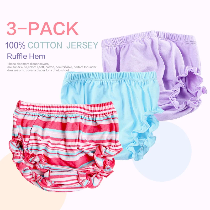 Фото Детские трусики-шорты для девочек с рюшами из чесаного хлопка, модные милые трусики-подгузники для малышей, детские пышные трусики 6-12-24 месяца №3