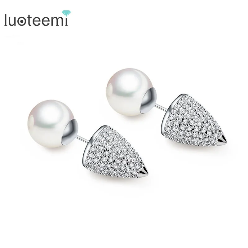 LUOTEEMI 2 шт. Роскошные кубические циркониевые с белым жемчугом конические