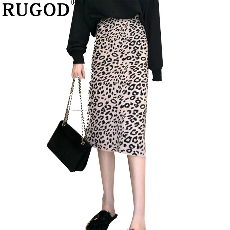 RUGOD Леопардовый принт офисная трикотажная юбка Женская Осенняя 2019 Англия Стиль