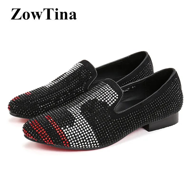 

Black Crystal Men Casual Flats Slip On Mocassin Driving Shoes Man Large Size 46 Summer Chaussre Homme Breathable Hip Hop Shoes