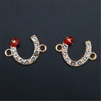 10pcs rhinestones kc gold color lucky u shaped horseshoe connector hip hop bracelet accessories diy charm jewelry carfts making