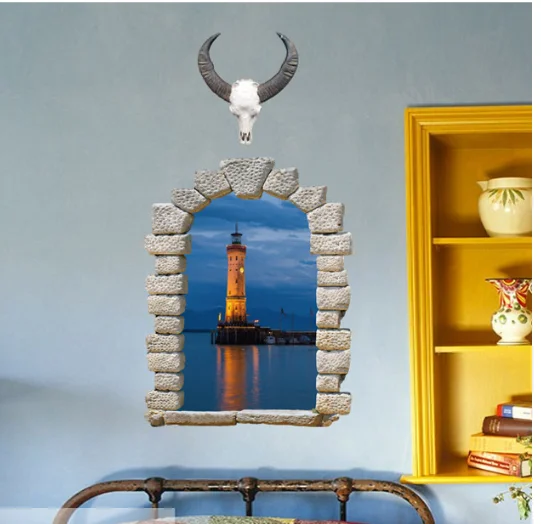 3D Light House Landscape Window Decoration PVC Removable Wall Stickers | Дом и сад