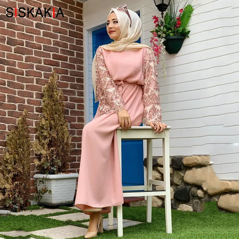 Siskakia/Повседневные мусульманские женские платья модное платье с кисточками и
