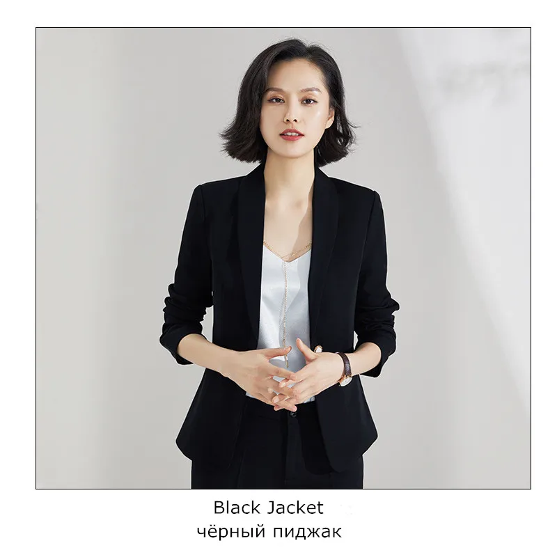 black jacket blazer Женский костюм, комплект из 2 предметов, офисные брюки, костюм, женский черный пиджак+ длинные штаны, костюм, костюм, женственный Блейзер, комплект ow0517 - Цвет: black jacket blazer