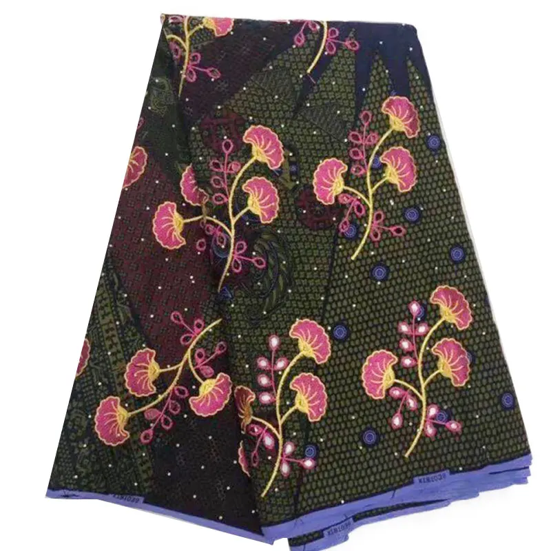 6 ярдов супер Java африканская ткань с восковой печатью со стразами и вышивкой