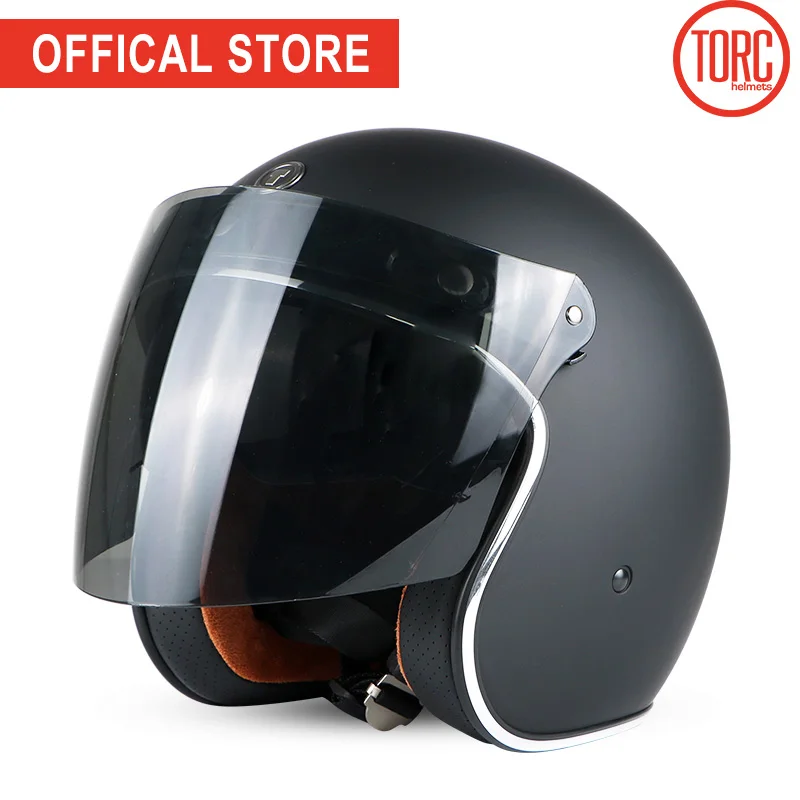 Moto rcycle шлем, Ретро стиль, с открытым лицом, 3/4, шлем, внутренний козырек, moto cross jet, Ретро шлем, мотоциклетный шлем T57 ECE - Цвет: Matte black flip up