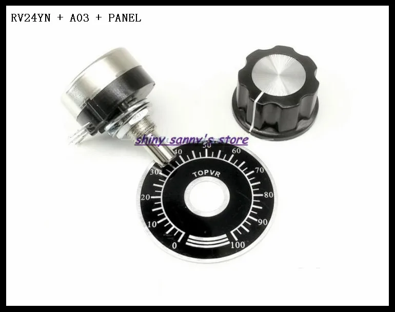 10 компл./лот RV24YN 20S B501/ B502/ B503/ B504 Ом Потенциометр + A03 ручка + панель