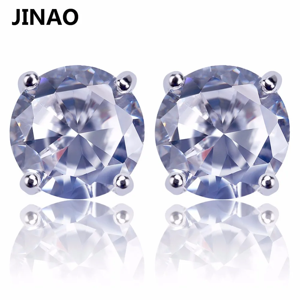 Позолоченные/серебряные серьги-гвоздики JINAO 6 мм с большим фианитом и винтом на