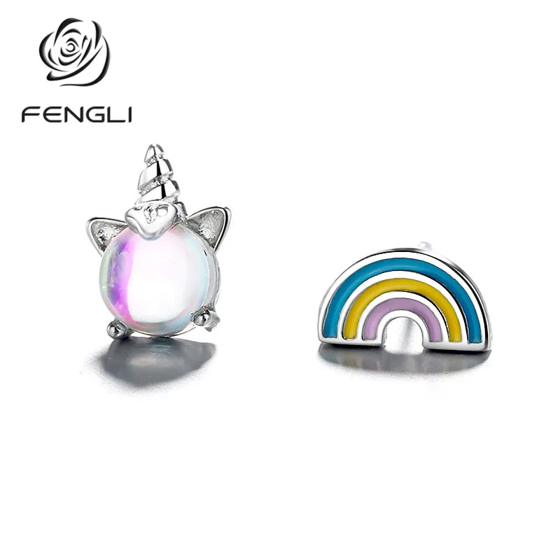 Простые серьги гвоздики FENGLI из натурального камня с лунным камнем нежные женские