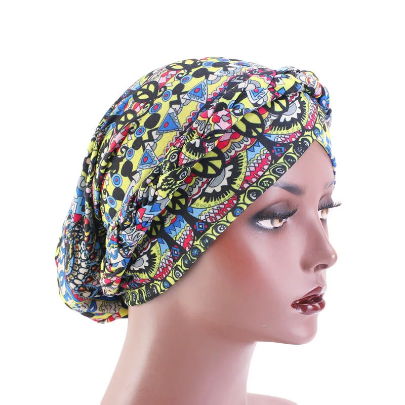 New Ethnic Style Twist Braid Turban Cap Bohemian Print Muslim Hat Women Bandanas Headwear Hair Accessories Headscarf Hijab