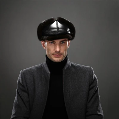 IANLAN Роскошный натуральный мех норки фуражка Мужская зимняя теплая Натуральная Овечья Кожа Козырьки шапки Бомбер с наушниками IL00232 - Цвет: Coffee