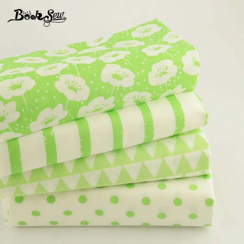 Саржевая хлопковая ткань с 4 рисунками Классическая свежая зеленая толстая