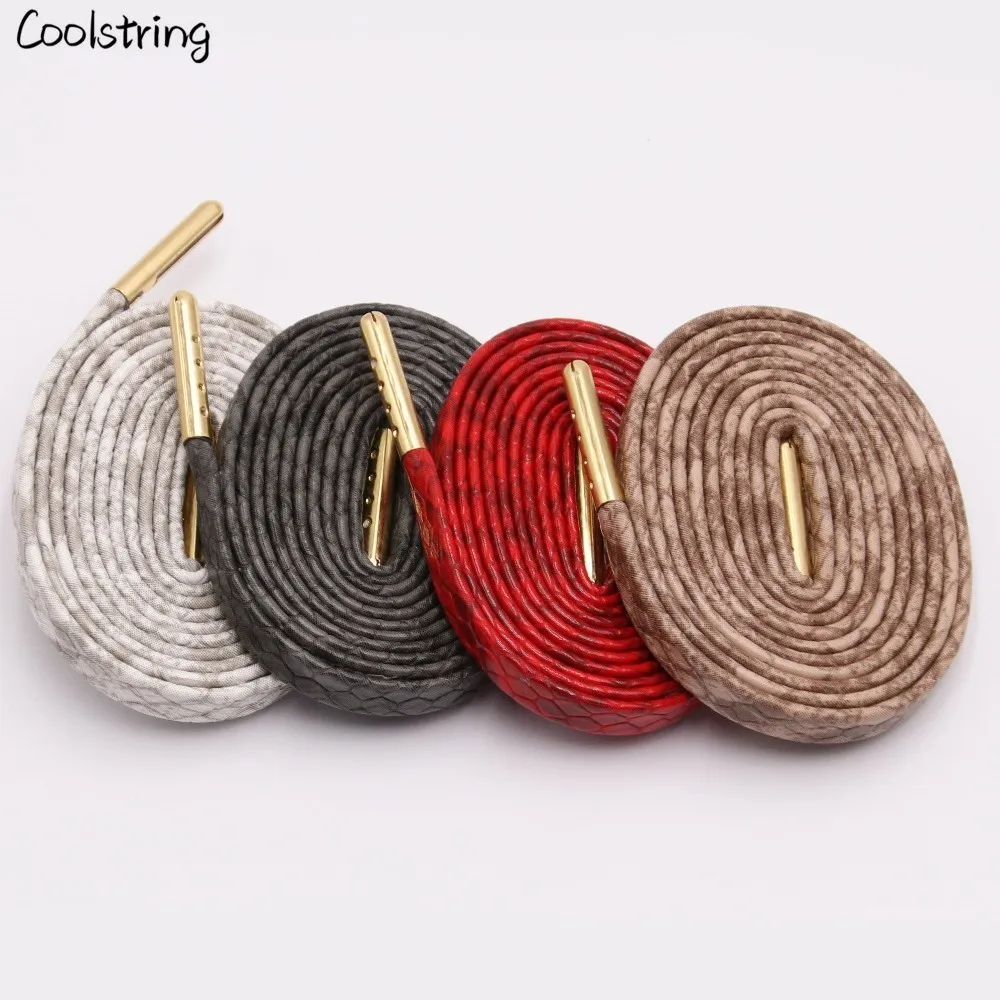 Coolstring/плоские шнурки из змеиной кожи; цвет белый, красный, серый, коричневый; роскошные кожаные шнурки с золотыми металлическими шнурками для спортивных кроссовок