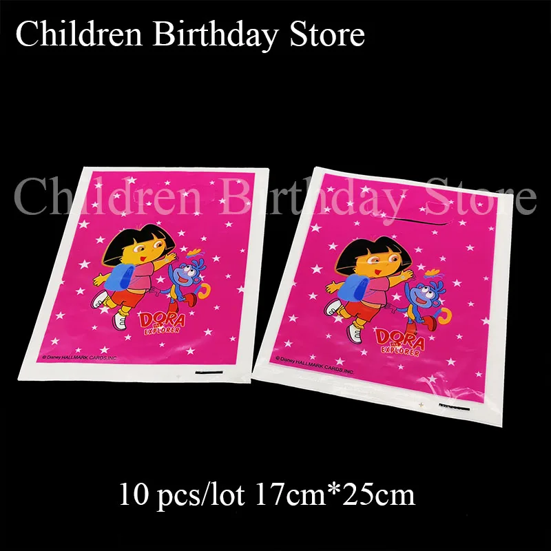

10pcs/lot Dora the Explorer gift bags kids birthday party decorations Dora the Explorer plastic candy bags Dora Loot bags