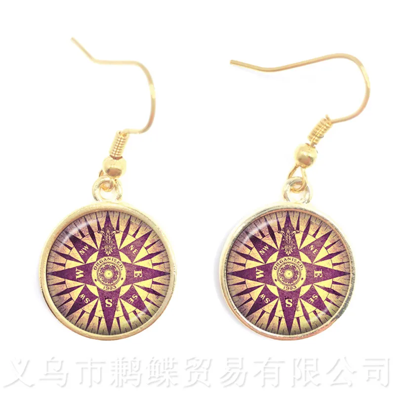Серьги в виде компаса Винтажные Украшения морском стиле кабошон очаровательные