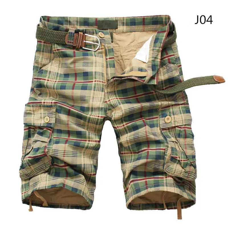 JD04 Khaki Мужские шорты Модные клетчатые пляжные шорты мужские повседневные камуфляжные шорты в стиле милитари короткие брюки мужские бермуды карго комбинезоны - Цвет: JD04 Khaki