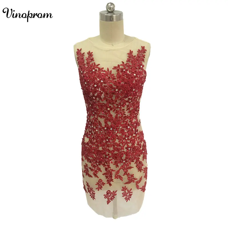 

New Sexy Red Sequined Appliqued Lace Mini Cocktail Dresses Elegant Cap Sleeves Short Party Homecoming Prom Dresses Special
