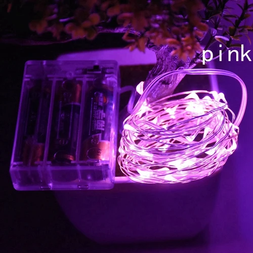 pink 2 м, 5 м, 10 м, серебряная проволока, сказочный светодиодный фонарь, 3AA, на батарейках, водонепроницаемый, праздничное освещение для рождества, свадьбы, украшения - Испускаемый цвет: pink