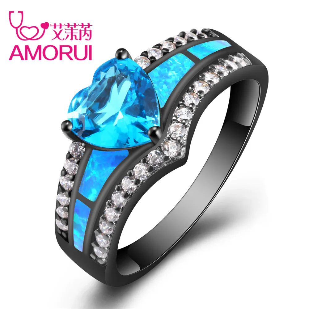 AMORUI, винтажная черная золотая, Радужная, фиолетовая, зеленая, синяя, CZ камень, сердце, обручальные кольца для женщин, модное кольцо с опалом, ювелирное изделие, подарок