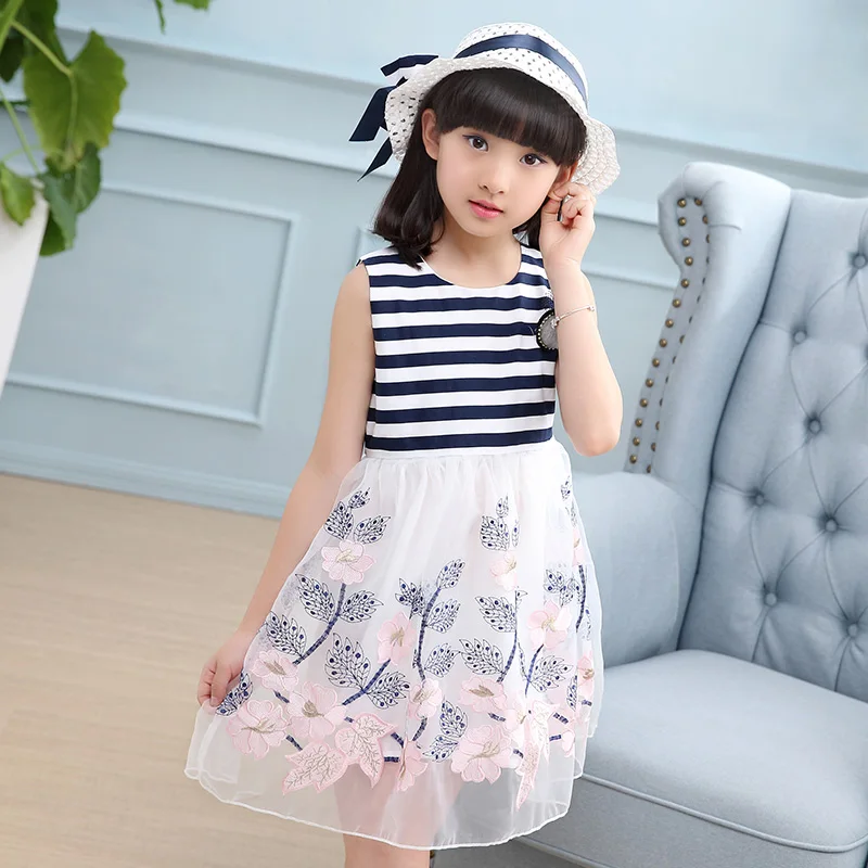 JMFFY Baby Girl Dress 2019 New Brand Floral Girls Summer Dresses Princess Kids For Clothing Sleeveless Striped Kid | Детская одежда и