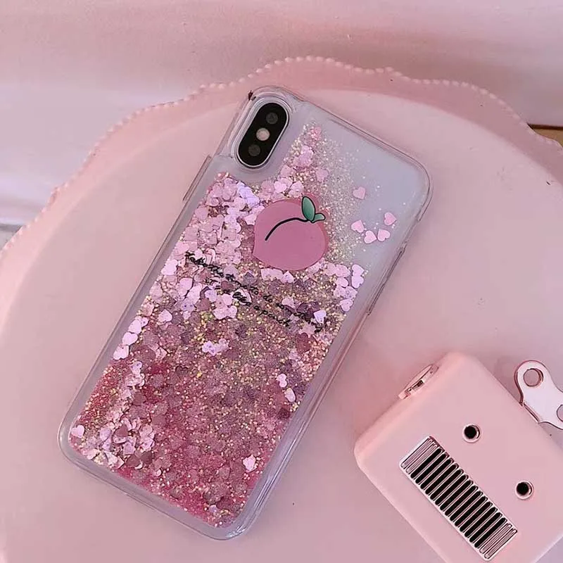 Kerzzil Розовый Блестящий Жидкий чехол для iPhone X 8 7 Plus милый персиковый 6 6S Жесткий