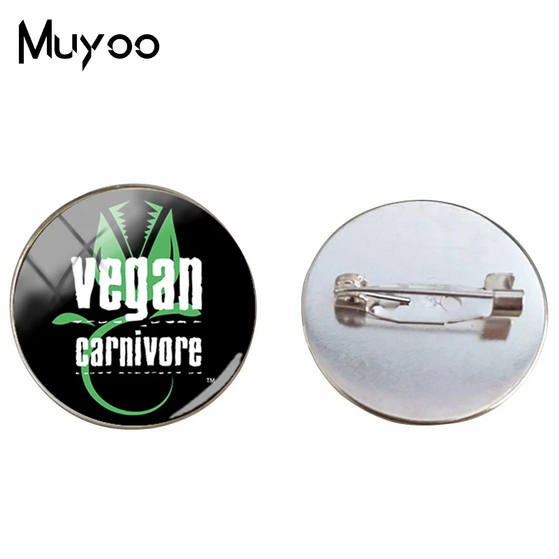 Веганский логотип броши Egetarian диета Go органические ювелирные изделия Круглый Брошь Pin Черный Многослойные булавки стекло кабошон Art Pin