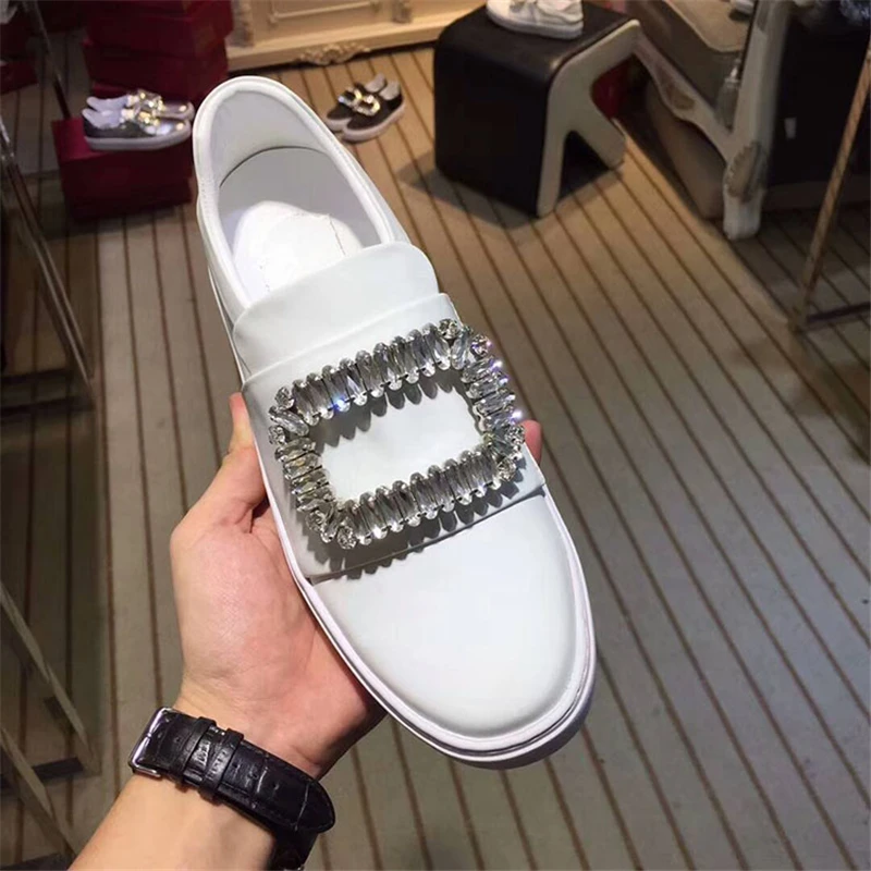 Из натуральной кожи черный Белый Цвет Женская Повседневная обувь роскошные для