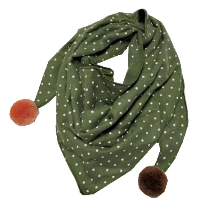 New Spring Autumn Girls Triangle Scarves Cotton and Linen Bibs Boys Girls Scarf Bibs Toddler Children Neck Wear Baby Scarf - Цвет: green dot