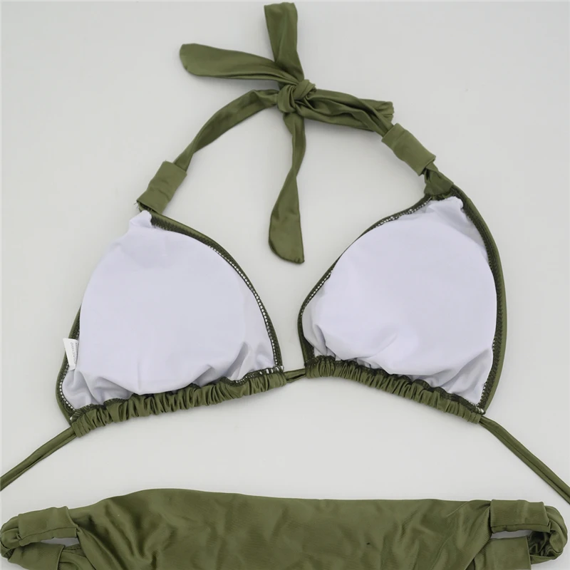 

New Sexy Solid Army Green Bikini Women Swimsuit Low Waist Bathing Suit S-L Girl Backless Halter Swimwear Padded Micro Bikini Set
