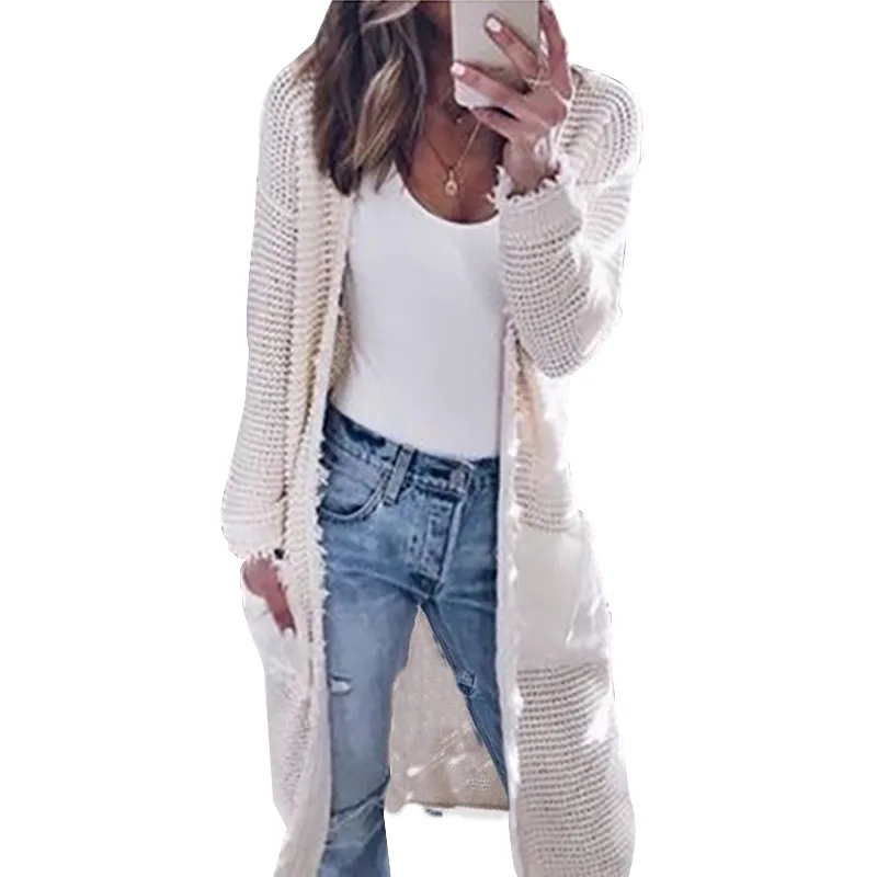 Spring Autumn Winter Long Sweater Women Knitting Cardigan Fashion 2019 Pockets Open Stitch Coat Female Vintage Knitwear |