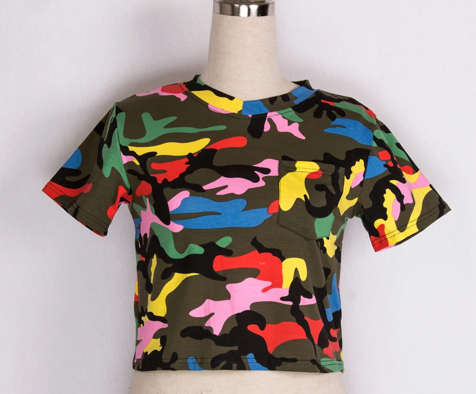 

Korean Harajuku T Shirt Women 2017 Casual Camouflage Mesh Punk Rock with a pocket T-Shirts Female dance Tops for Women Clothing