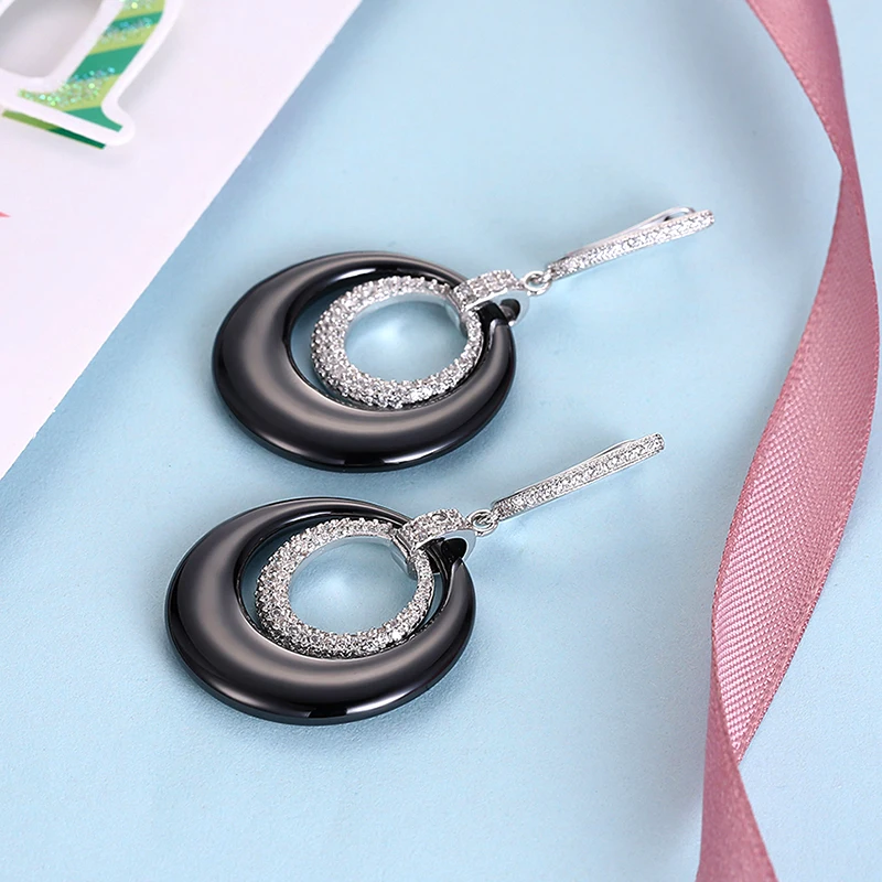 Серьги Модные украшения чешские стерлингового серебра 925 Керамика циркон дважды