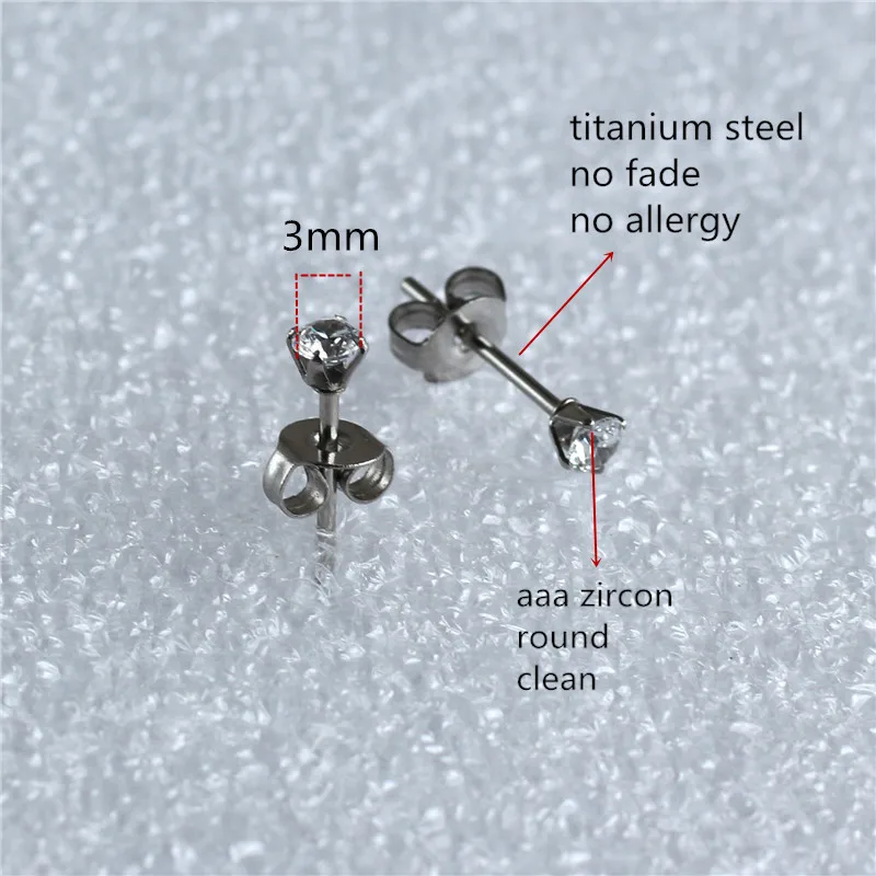 

Titanium With 3mm Clean Zircon Round Stud Earrings 316L Stainless Steel IP Planting No Fade No Allergy