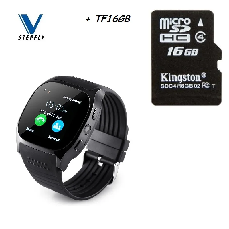 Black with TF 16GB Stepfly T8 Bluetooth Смарт часы с камерой Facebook Whatsapp поддержка SIM TF карты вызова Smartwatch для телефона Android PK DZ09 Q18 - Цвет: Black with TF 16GB