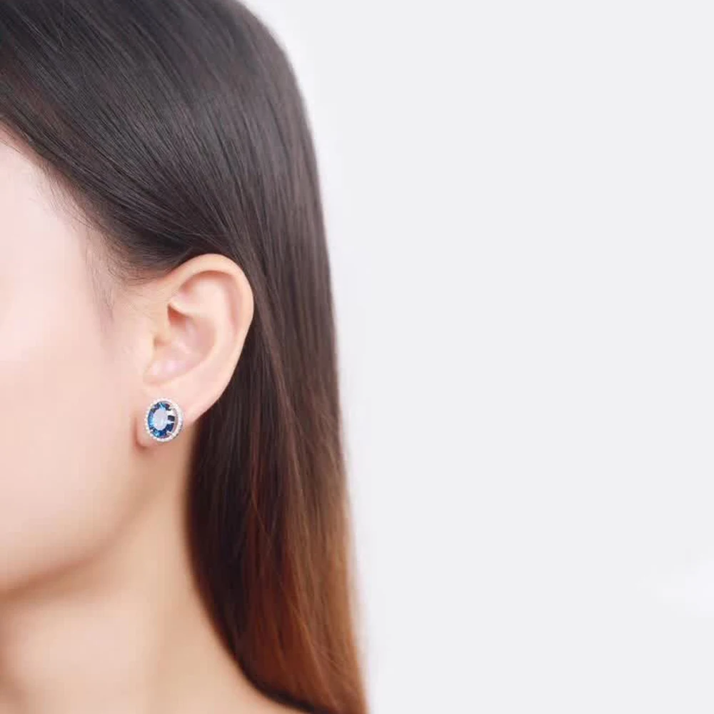 

new-designed trendy gemstone fine jewelry 925 sterling silver natural blue topaz charm stud earrings for women