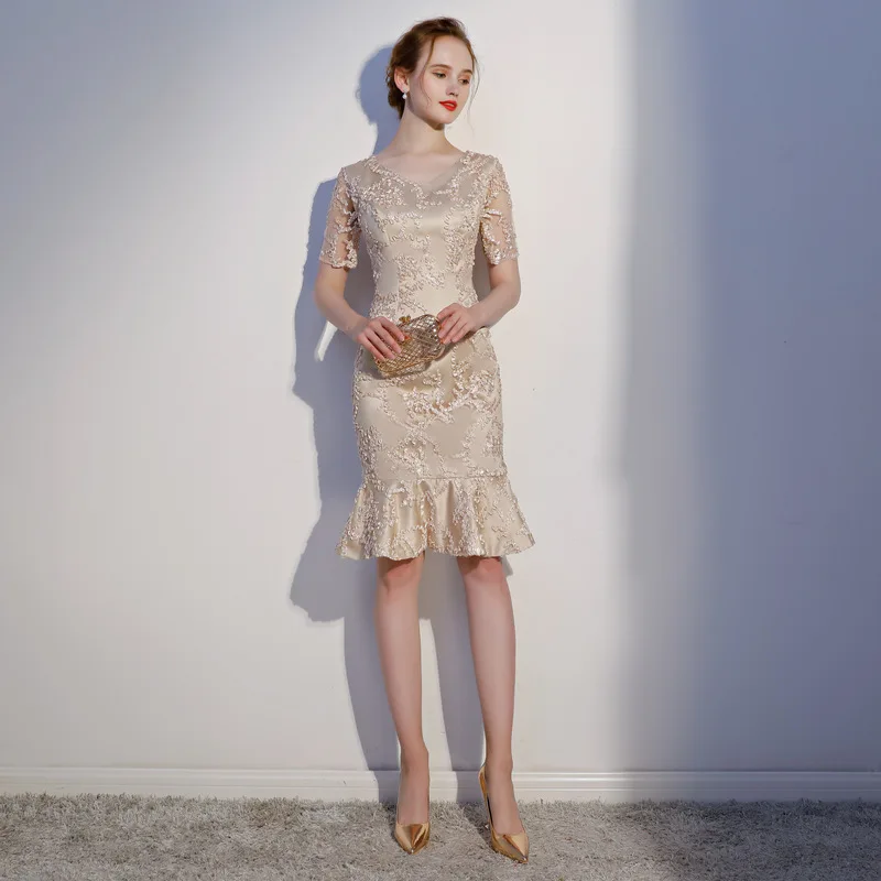 Легкий кремовый цвет с v образным вырезом кружева Vestidos De Festa оборки Slim Fit Мать