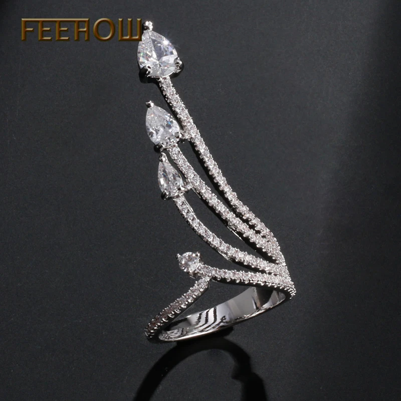 FEEHOW Новый Щепка Цвет кубического циркония кольца Изысканная мода крылья палец