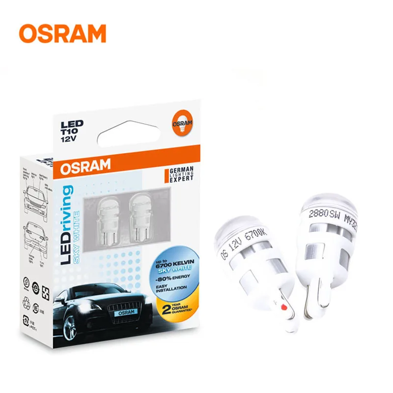 OSRAM T10 светодио дный 2880SW 6700 К W5W расклинивающего Стандартный небесно белого Авто