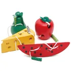 Детские развивающие игрушки Монтессори, забавная деревянная игрушка, червяк, фрукты, яблоко, груша для раннего обучения, детская игрушка, подарок для детей
