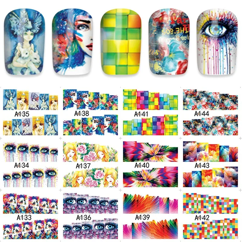 12 листов переводка Дизайн ногтей украшения наклейки для ползунок татуировки