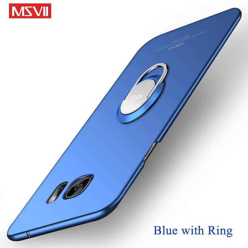 Blue with Ring Для samsung Galaxy S6 Чехол MSVII палец кольцо тонкий чехол для samsung S6 S 6 Edge жесткая задняя крышка из ПК чехол для Galaxy S6 Edge - Цвет: Blue with Ring