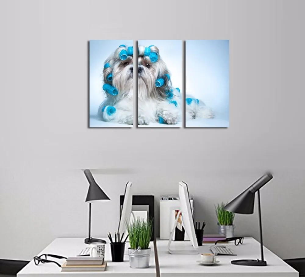 3 шт. рисунок на холсте красивые милые кудрявые Shih Tzu собака щенок фото картины