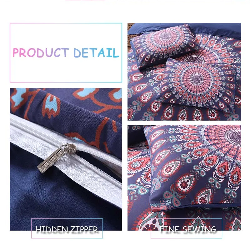 Комплект постельного белья из 3 предметов фиолетового цвета в богемном стиле