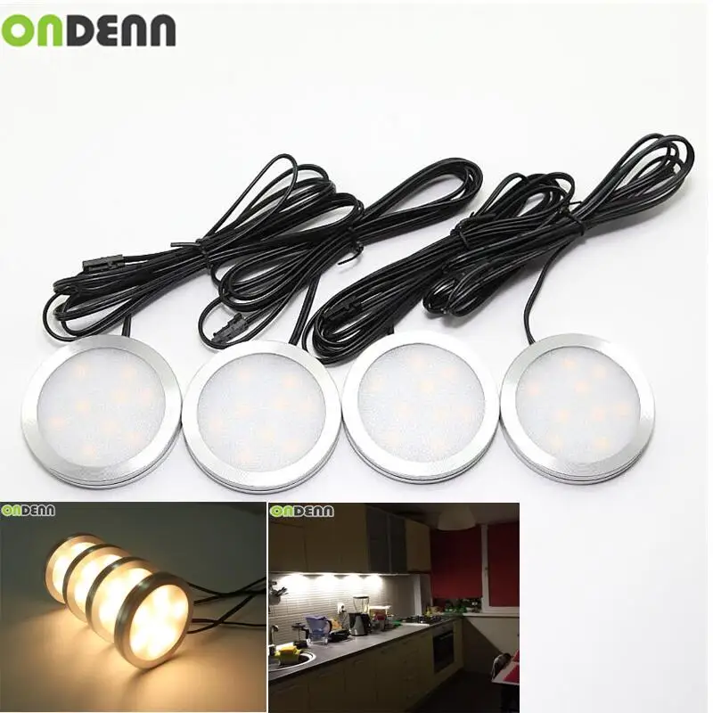 LED Cabinet Light Puck Lights Downlight Spotlights with Wireless RF Remote Control Dimmable for Furniture Lighting 4pcs | Освещение