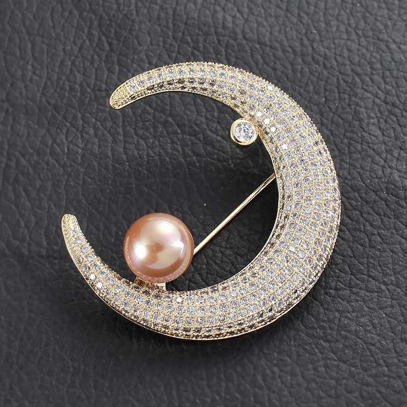 Лунная брошь в виде полумесяца роскошные стразы жемчужные броши для женщин и