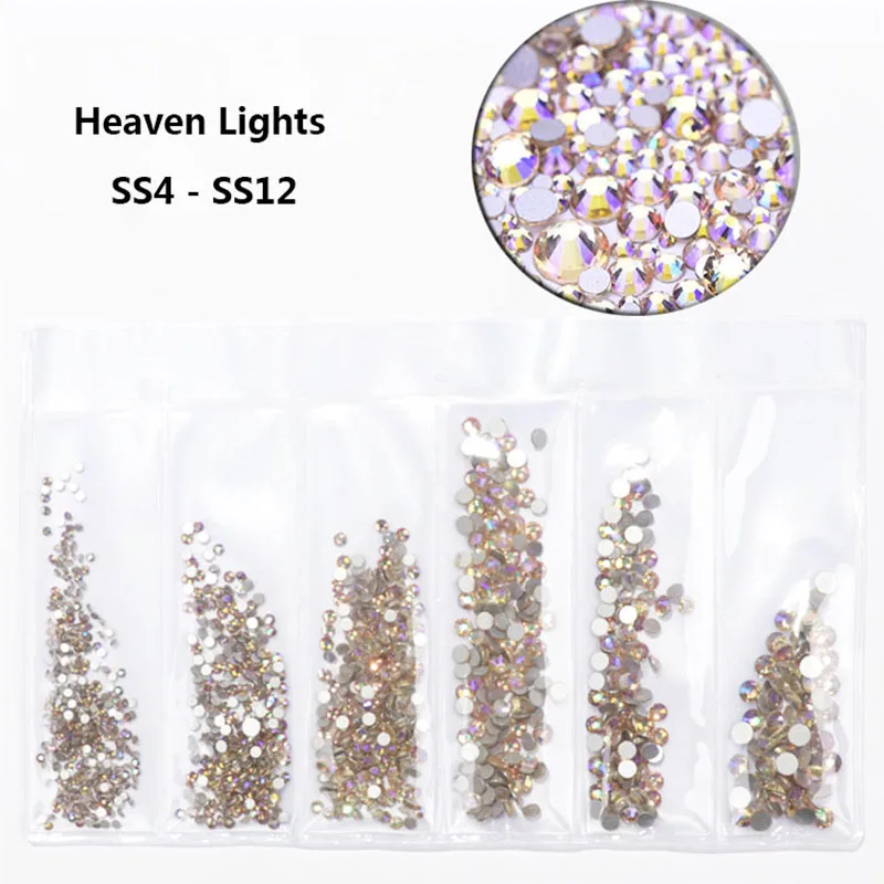 heaven lights 1700 шт./пакет 6 разных цветов Размеры ногтей Стразы для дизайна ногтей, 3D Стразы для дизайна ногтей камни подвески с плоской задней Стекло Стразы для ногтей swarovsky ab камень - Цвет: heaven lights