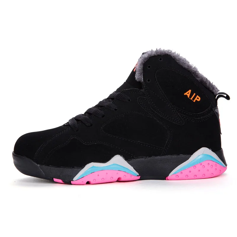 black-pink Новинка; зимние теплые баскетбольные кроссовки для мужчин; Плюшевые высокие спортивные кроссовки; высокие парные ботинки Jordan tenis de basquete masculino - Цвет: black-pink