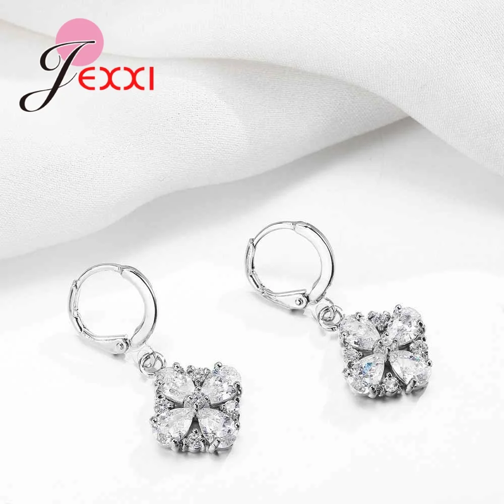 

Newest Fashionable 925 Sterling Silver Jewelry Set White Crystal Flowers Necklace And Earrings Jewelry Set Gift For Women