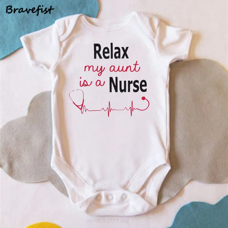 

White Summer Newborn Bodysuits Kids Jumpsuits Short Sleeve Infant Outfits Relax My Aunt Is A Nurse Letters Print Outwear Onesie